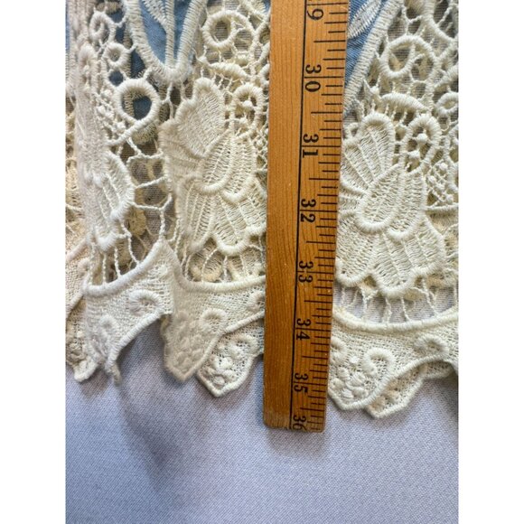 Vintage Womens Floral Crochet Embroidered Shift Dress Size S Blue Lace Boho - Picture 6 of 13